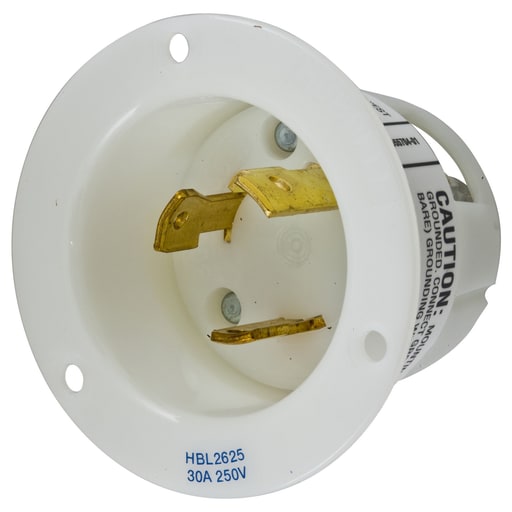 Hubbell Wiring Device - Hubbell HBL2625 30A 250V Twist-Lock INSULGRIP White Nylon Flanged Inlet