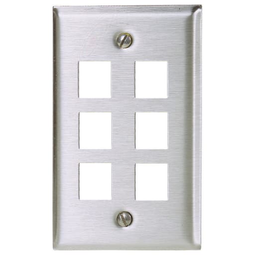 Hubbell Wiring Device - Hubbell Wiring Devices SSF16 1-Gang Stainless Steel 6-Port Data Communication Face Plate