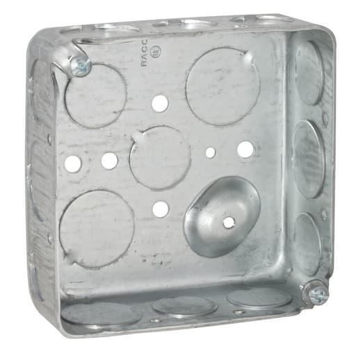 Raco Manufacturing - Raco 192 4" Square Box, Drawn, 1-1/2" Deep with Ten 1/2" and Six 3/4" KO's, Raised Ground