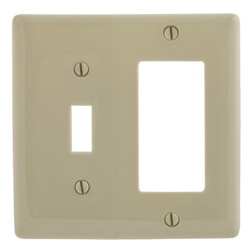 Hubbell Wiring Device - Hubbell NPJ126I 2-Gang Ivory Nylon Medium 1-Toggle 1-Decorator Switch Combination Wallplate
