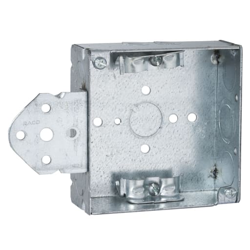 Raco Manufacturing - Raco 225 4" Square Box, Welded, 1-1/2" Deep with NMSC Clamps, Three 1/2" KO's and One TKO, B Bracket, Flush