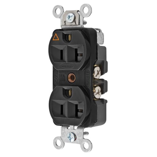 Hubbell Wiring Device - Hubbell CR5352IGBK 20 Amp 125 Volt 2-Pole 3-Wire NEMA 5-20R Black Isolated Ground Duplex Receptacle