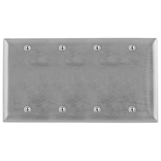 Hubbell Wiring Device - Hubbell SS43 4Gang Wall Plate, Blank, Box Mount, Standard - 302/304 Stainless Steel