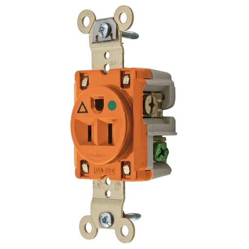 Hubbell Wiring Device - Hubbell IG8210 SGL Receptacle, IG, HG, 15A 125V, 5-15R, OR