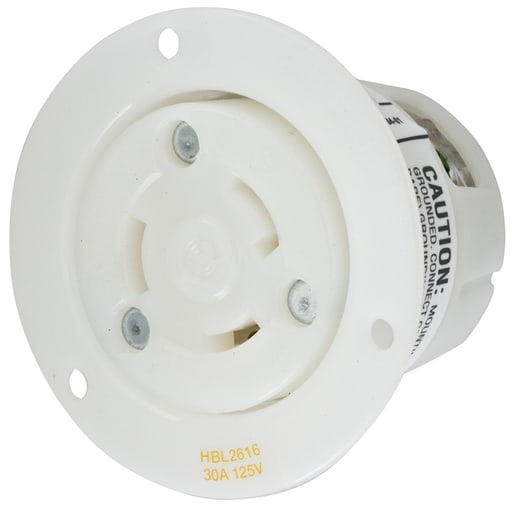 Hubbell Wiring Device - Hubbell HBL2616 30 Amp 125 Volt 2-Pole 3-Wire NEMA L5-30R White Locking Flanged Receptacle