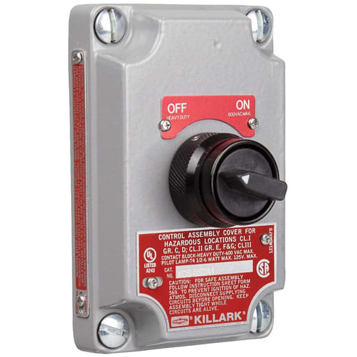 Killark - Killark XCS-0S2A1 XCS Series - Aluminum Maintained Contact 2-Position Selector Switch Cover With Device - "Off - On" Nameplate - 1NO/1NC Contact Rating