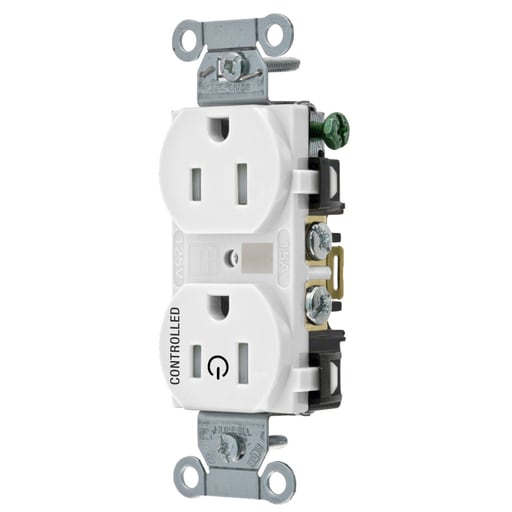 Hubbell Wiring Device - Hubbell BR15C1WHITR1/2 CONTROLLED 15A 125V, B/S, TR DUP, WH