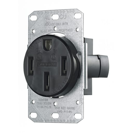 Hubbell Wiring Device - Hubbell RR450F 50 Amp 125/250 Volt 3-Pole 4-Wire NEMA 14-50R Black Range and Dryer Power Receptacle