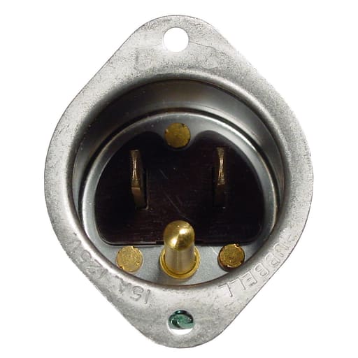 Hubbell Wiring Device - Hubbell HBL5240 15 Amp 125 Volt 2-Pole 3-Wire NEMA 5-15P Stainless Steel Straight Blade Device Flanged Inlet