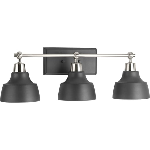 Progress Lighting - Progress P300041-009 Bramlett Collection Three-Light Brushed Nickel Graphite Metal Shade Coastal Bath Vanity Light