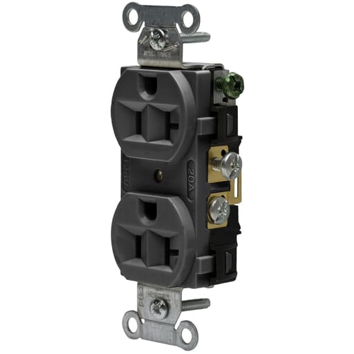 Hubbell Wiring Device - Hubbell CRF20BLK 125 Volt 20 Amp NEMA 5-20R Commercial Grade Duplex Receptacle