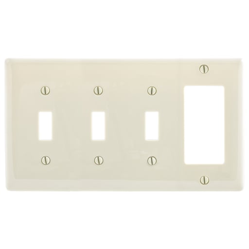 Hubbell Wiring Device - Hubbell Wiring Devices NP326LA 4-Gang Light Almond Nylon Standard 3-Toggle 1-Decorator Switch Combination Wallplate