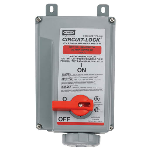 Hubbell Wiring Device - Hubbell HBL420MI7W Pin & Sleeve IEC Unfused Circuit-Lock® Mechanical Interlock, 20A 3P4W, 3ø 480V, IP67, NEMA 4X, 12