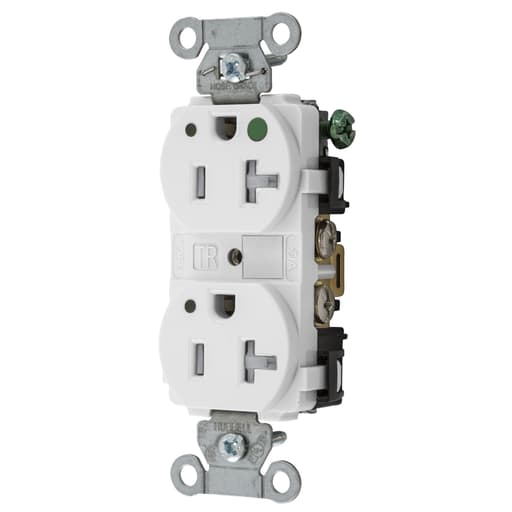Hubbell Wiring Device - Hubbell 8300WLTRA Straight Blade Device, Tamper Resistant Duplex Receptacle, Hospital Grade, Hubbell-Pro, LED Indicator, 20A 125V, 2-Pole 3-Wire Grounding, 5-20R, White