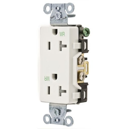 Hubbell Wiring Device - Hubbell DR20WHIWRTR WTR/TAMP RES, DECO FACE, 20A 125V, WH