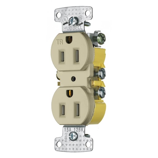 Hubbell Wiring Device - Hubbell Wiring Devices RR15SITR 15 Amp 125 Volt 2-Pole 3-Wire NEMA 5-15R Ivory Duplex Receptacle