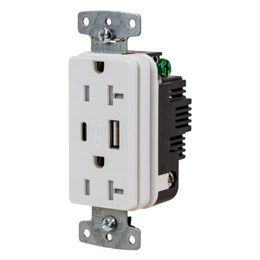 Hubbell Wiring Device - HWDK USB20ACW RCPT DUP 20A125V 3.1A