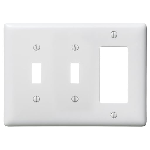 Hubbell Wiring Device - Hubbell Wiring Devices NPJ226W 3-Gang White Nylon Medium 2-Toggle 1-Decorator Switch Combination Wallplate