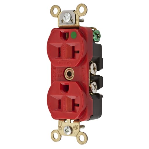 Hubbell Wiring Device - Hubbell HBL8300ILR 20 Amp 125 Volt 2-Pole 3-Wire NEMA 5-20R Red Straight Blade Duplex Receptacle