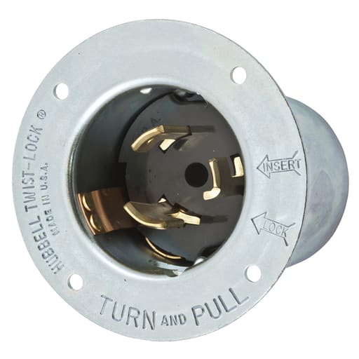Hubbell Wiring Device - Hubbell Wiring Devices CS8475 50 Amp 480 VAC 2-Pole 3-Wire Steel Casing Flanged Inlet