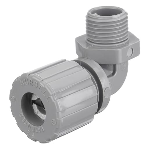 Hubbell Wiring Device - Hubbell NHC1022CR 1/2 Inch Male Threaded 0.25 to 0.38 Inch Gray Nylon 90 Degrees Cord Connector