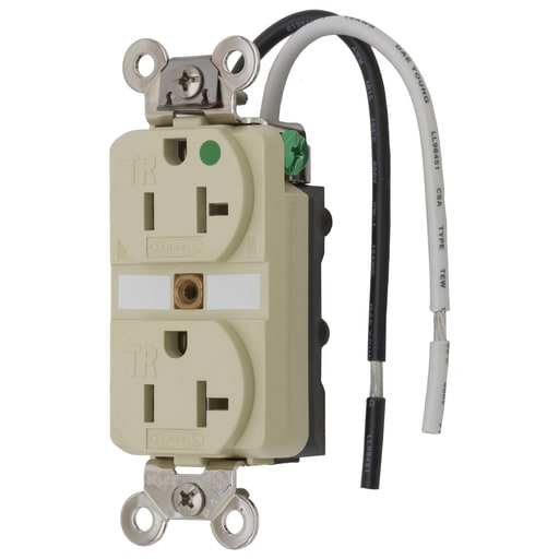 Hubbell Wiring Device - Hubbell HBL8300SGIA 20 Amp 125 Volt 2-Pole 3-Wire NEMA 5-20R Ivory Straight Blade Duplex Receptacle