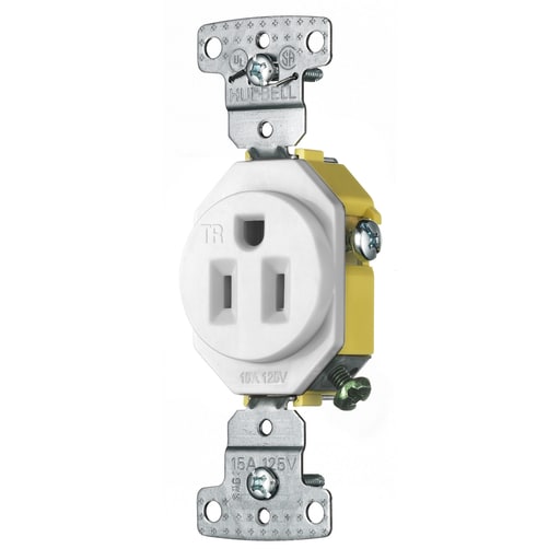 Hubbell Wiring Device - Hubbell RR151WTR RESI SGL Receptacle, 15A 125V, TR, WH