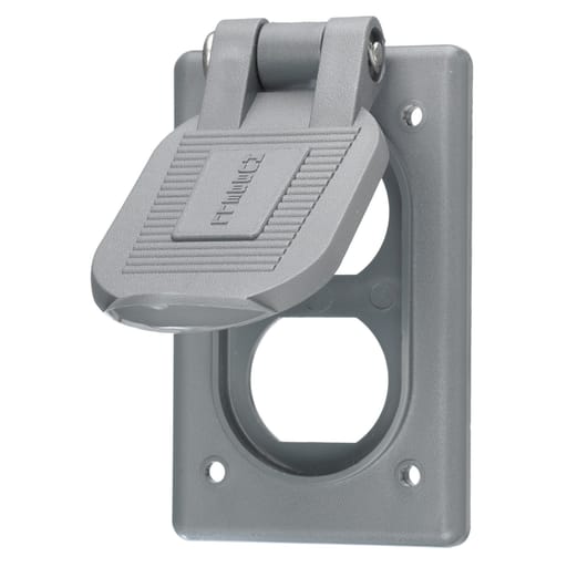 Hubbell Wiring Device - Hubbell HBL5221 4.56 x 2.89 x 1.08 Inch Gray Thermoplastic Vertical Mount Weatherproof Duplex Cover