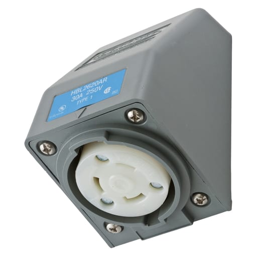 Hubbell Wiring Device - Hubbell HBL2620AR 30 Amp 250 Volt 2-Pole 3-Wire NEMA L6-30R Gray Locking Receptacle