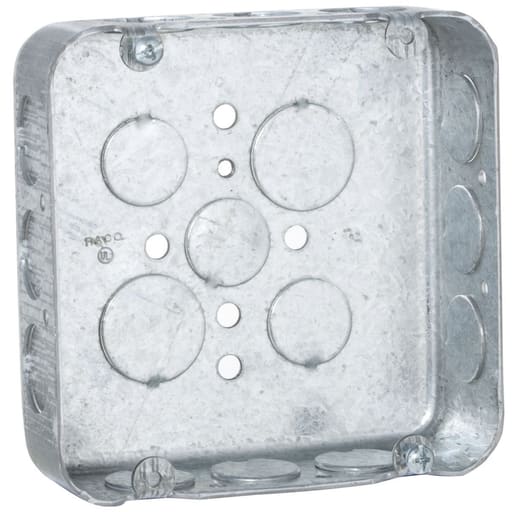 Raco Manufacturing - Raco 245 4-11/16" Square Box, Drawn, 1-1/2" Deep, Fifteen 1/2" and Two 3/4" KO's