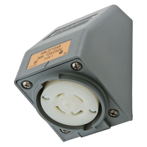 Hubbell Wiring Device - Hubbell HBL2710AR 30 Amp 125/250 Volt 3-Pole 4-Wire NEMA L14-30R Gray Angle Housing Locking Receptacle