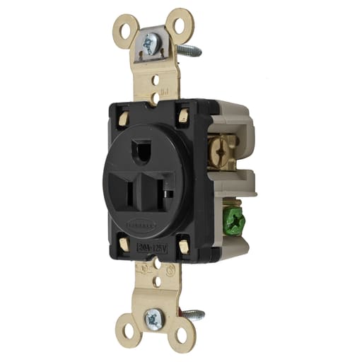Hubbell Wiring Device - Hubbell HBL5361BK 20 Amp 125 Volt 2-Pole 3-Wire NEMA 5-20R Black Single Straight Blade Receptacle