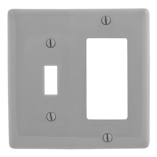Hubbell Wiring Device - Hubbell NP126GY 2-Gang Gray Nylon Standard 1-Toggle 1-Decorator Switch Combination Wallplate