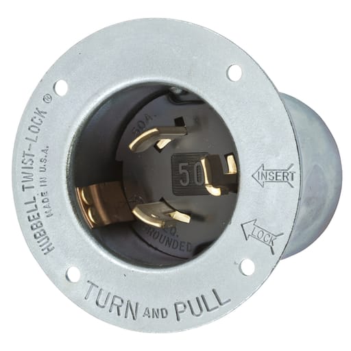 Hubbell Wiring Device - Hubbell HBL3777 Locking Flanged INLT, 50A 250VDC/600VAC, 2P3W
