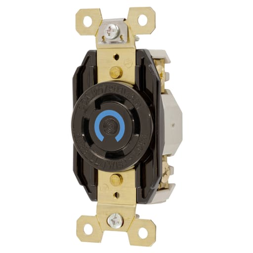 Hubbell Wiring Device - Hubbell HBL2750 30 Amp 120/208 VAC 4-Pole 4-Wire NEMA L18-30R Black Single Flush Locking Receptacle