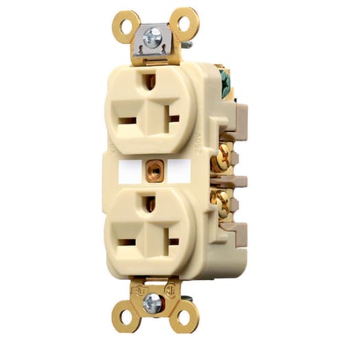 Hubbell Wiring Device - Hubbell HBL5462-I Ivory 20A 250V Duplex Receptacle. Extra Heavy Duty Spec Grade