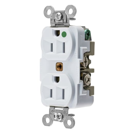 Hubbell Wiring Device - Hubbell HBL8200W 15 Amp 125 Volt 2-Pole 3-Wire NEMA 5-15R White Straight Blade Duplex Receptacle