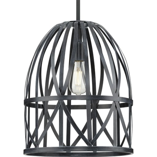 Progress Lighting - Progress P500343-187 Chastain Collection One-Light Textured Black Cerused Black Oak Basket Farmhouse Pendant Light