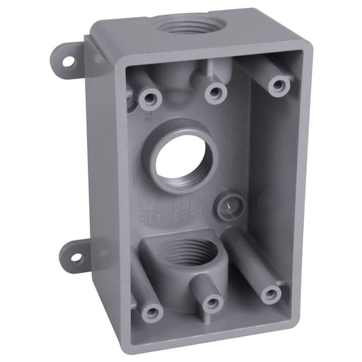 Taymac / Hubbell - Bell PSB37550GY 1-Gang Weatherproof Box, Three 1/2 in or 3/4 in Threaded Outlets, Gray