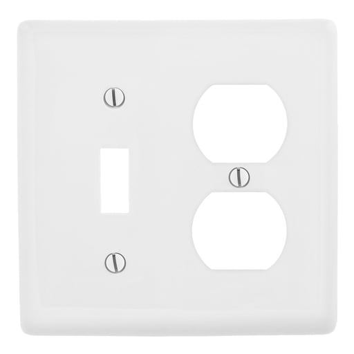 Hubbell Wiring Device - Hubbell Wiring Devices NPJ18W 2-Gang White Nylon Medium 1-Toggle Switch 1-Duplex Receptacle Combination Wallplate