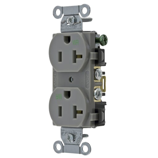 Hubbell Wiring Device - Hubbell BR20GRYWR WTR RES, COM GRD, 20A 125V, 5-20R, GY
