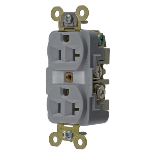 Hubbell Wiring Device - Hubbell HBL5362GY 20 Amp 125 Volt 2-Pole 3-Wire NEMA 5-20R Gray Straight Blade Duplex Receptacle