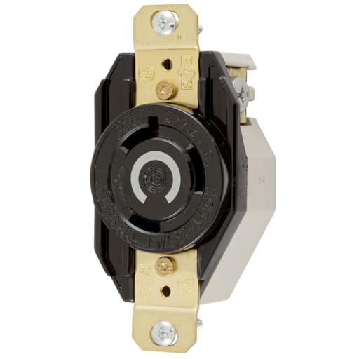 Hubbell Wiring Device - Hubbell HBL2630 30 Amp 277 Volt 2-Pole 3-Wire NEMA L7-30R Black Single Flush Locking Receptacle
