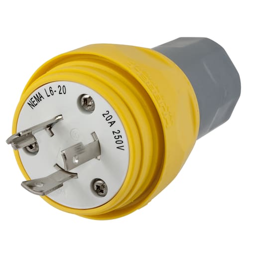 Hubbell Wiring Device - Hubbell HBL26W48 20 Amp 250 Volt 2-Pole 3-Wire NEMA L6-20P Yellow Locking Plug