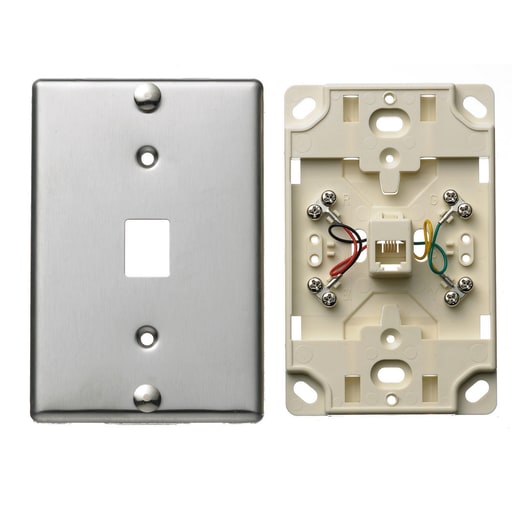 Hubbell Wiring Device - Hubbell NS726SS Stainless Steel 6-Position 4-Conductor Telephone Wall Jack