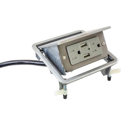 Hubbell Wiring Device - Hubbell WSBUSB2X2ALU WRK SURFC BOX FLIP UP USB2X2, BRUSH ALUM