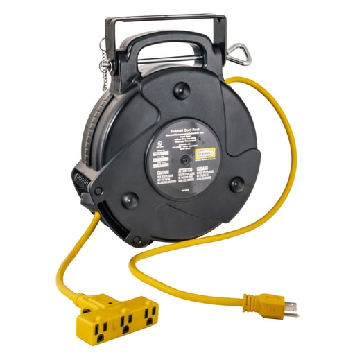 Hubbell Wiring Device - Hubbell HBLC40123TT Commercial Cord Reel w/ Triple Tap Outlet, 15A, 40ft 12/3-SJTW, Black