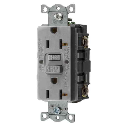 Hubbell Wiring Device - Hubbell GFRST20GY 20 Amp 125 Volt 2-Pole 3-Wire NEMA 5-20R Gray GFCI Receptacle