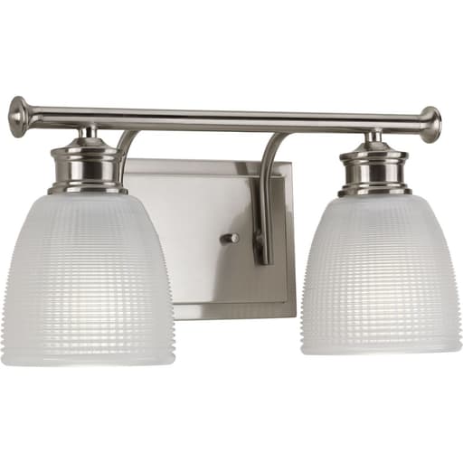 Progress Lighting - Progress P2116-09 Lucky Collection Two-Light Brushed Nickel Frosted Prismatic Glass Coastal Bath Vanity Light