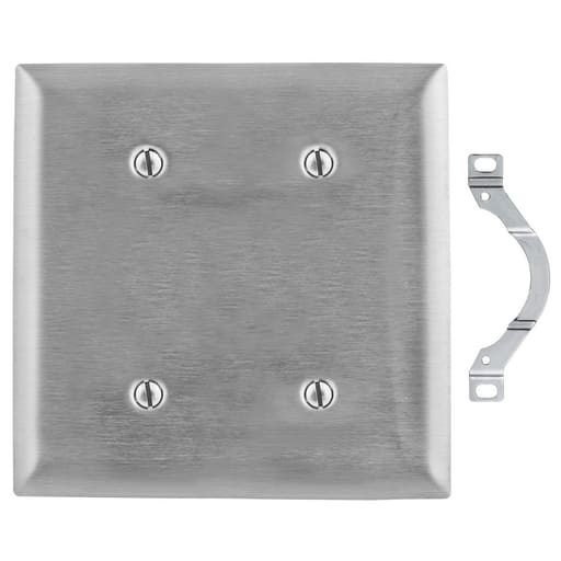 Hubbell Wiring Device - Hubbell SS24 2-Gang Stainless Steel 2-Blank Strap Mount Wallplate